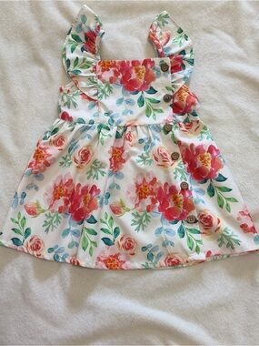 PatPat White Sundress with Pink & Green Floral Print